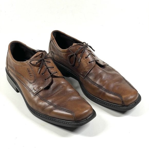 ECCO Men's Helsinki Brown‎ Leather Lace Up Square Toe Oxford 12-12.5 US / EUR 46 - Picture 1 of 14